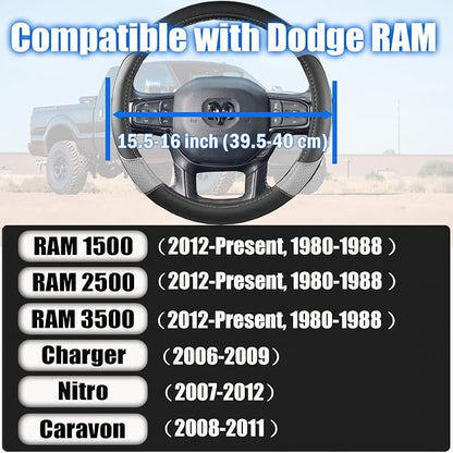 Steering Wheel Cover for Dodge RAM 1500, 2500, 3500 - Premium Microfiber Leather Auto Car Accessory with Non-Slip Grip, Rugged Durability & Interior Upgrade, 15.5-16 inch (Gray-Large Size)
