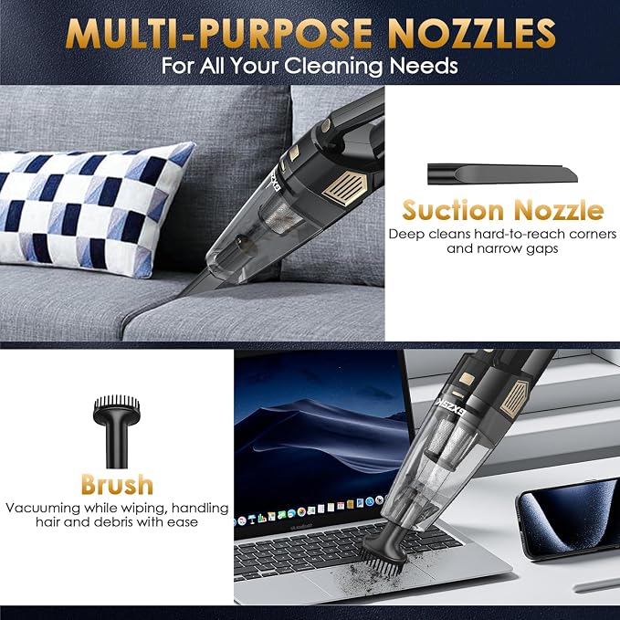 Gxzsk Handheld Vacuum Cordless, 15000PA Strong Suction Hand Held Car Vacuum Cleaner Rechargeable, Portable Hand Vacuum with Multi-Nozzles & Washable Filter for Home Office, Car, Pets