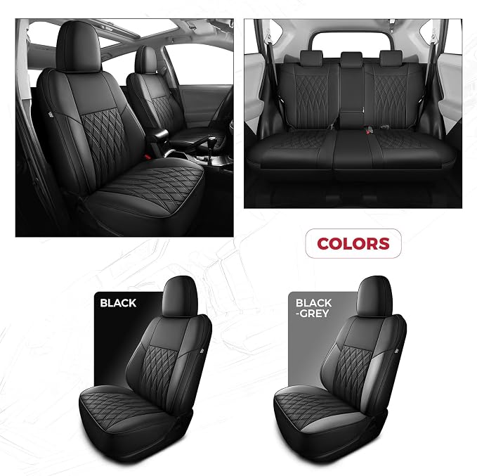 FREESOO Custom Seat Covers for Toyota RAV4 2013 2014 2015 2016 2017 2018, RAV4 Leather Car Seat Covers Interior, RAV 4 SUV Accessories Full Set LE XLE Limited SE Platinum Adventure(No Hybrid), Black