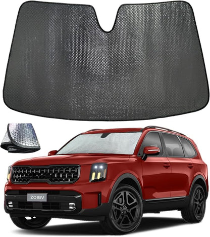 Car Windshield Sun Shade for Kia Telluride 2020-2025 2026 Front Window Sunshade Sun Visor Protection Cover Accessories -5-Layer Bubble Foldable Thicken Blocks Heat & UV Rays Keep Car Cooler
