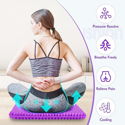 Plus Size Gel Cushion for Long Sitting, Breathable Honeycomb Pressure Relief Pad for Office Chair, Car & Wheelchair (Plus Size - Light purple-01)
