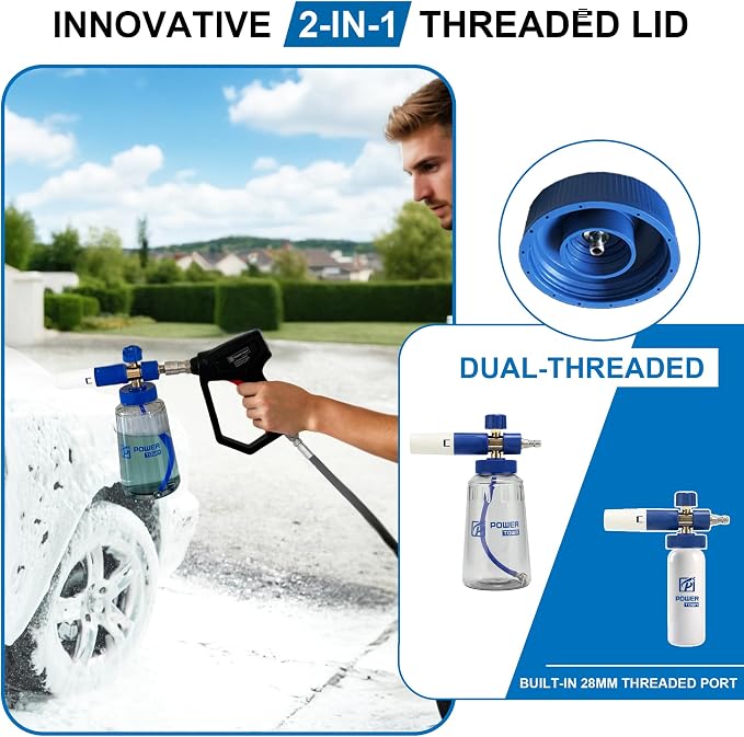 POWER TOWN Foam Cannon Pro, Wide Mouth Soap Cannon for Power Washer, Car Wash High Pressure Snow Foam Cannon Lance for Detailing, 1/4" Quick Connector