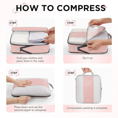 OlarHike 10-Pack Compression Packing Cubes for Travel Essentials,Compressible Expandable Packing Cubes for Suitcase,Luggage Garment Bags for Travel,Handy Helper for Organizing Clothes(Pink)