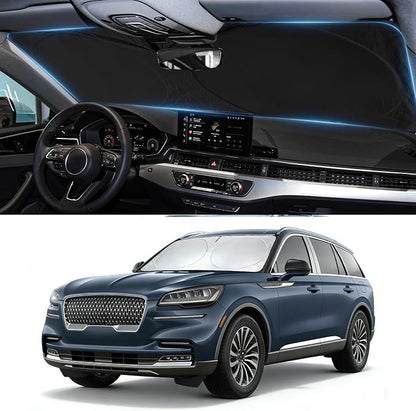 Windshield Sun Shade for Lincoln Aviator 2020-2025 2026, Custom-Fit Aviator Sun Visor Protector, 99% UV Block Heat Sun Shield, Silver Reflective Front Window Sunshade