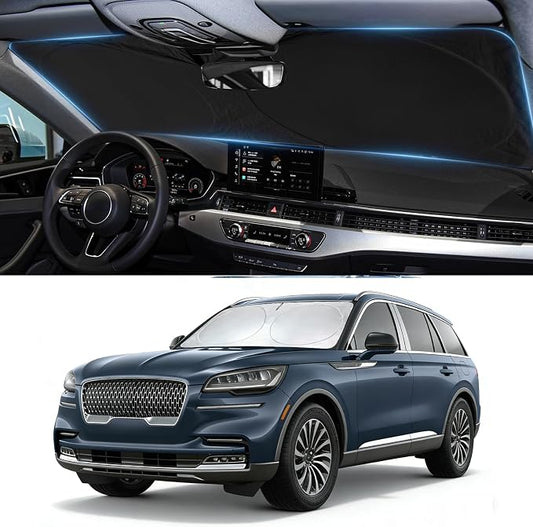 Windshield Sun Shade for Lincoln Aviator 2020-2025 2026, Custom-Fit Aviator Sun Visor Protector, 99% UV Block Heat Sun Shield, Silver Reflective Front Window Sunshade