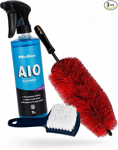 Maxshine All in one Wheel & Tire Cleaner Kit (AC13) - Professional Grade Exterior Tire & Wheel Rim Detailing - Scratch Free - Citrus Cleaning Power - Active Degreaser