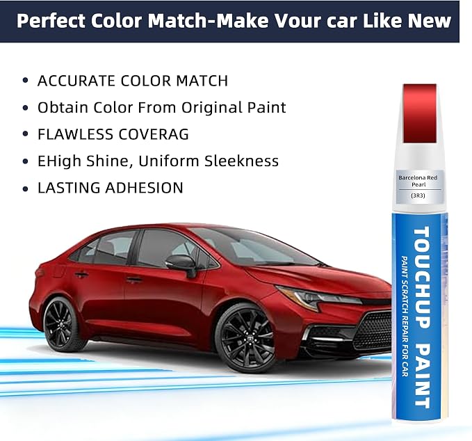 Barcelona Red Pearl(3R3) Touch Up Paint for Toyota 2-in-1 Car Scratch Repair Pen for Rock Chips, Door Scratches & Paint Nicks Exact Color Match Quick Dry DIY Fix for RAV4 Camry Corolla
