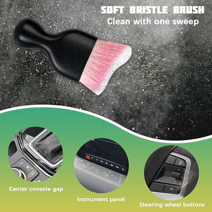 Car Interior Detailing Brush, Curved Soft Bristles Vehicle Removal Dust Collectors, Scratch-Free Automotive Cleaning Tool Accessories, Universal for Truck SUV Sedan (Pink White Bristle)