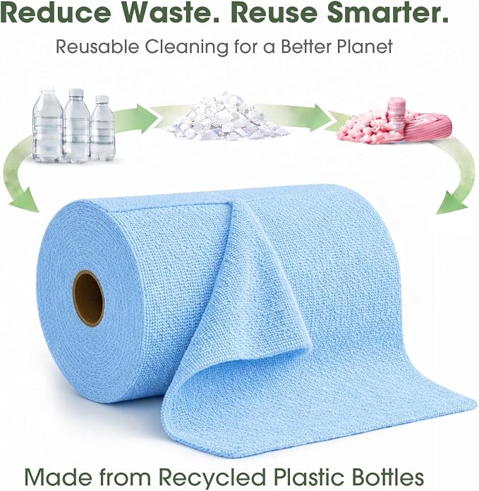 Microfiber Cleaning Cloth Roll - 100 Pack Tear Away Microfiber Paper Towels, Reusable, Washable, Scratch-Free, Kitchen Towels for Car, Home, Kitchen, Glass, Dishes (Blue)