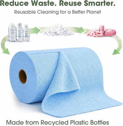 Microfiber Cleaning Cloth Roll - 100 Pack Tear Away Microfiber Paper Towels, Reusable, Washable, Scratch-Free, Kitchen Towels for Car, Home, Kitchen, Glass, Dishes (Blue)