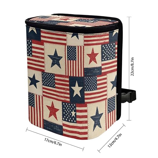 Talayituse American Flag Star Print Car Trash Can Portable Auto Garbage Bin Multifunctional Vehicle Interior Accessories with Adjustable Straps 4th of July Decor Universal Fit Truck SUV Sedan