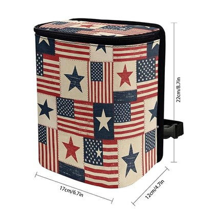 Talayituse American Flag Star Print Car Trash Can Portable Auto Garbage Bin Multifunctional Vehicle Interior Accessories with Adjustable Straps 4th of July Decor Universal Fit Truck SUV Sedan