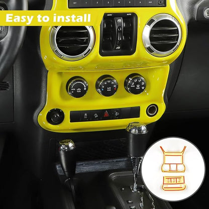 RT-TCZ for Jeep JK Yellow Dash Accents Radio A/C Controls Cover Trim for Jeep Wrangler JK JKU 2011-2017 ABS Interior Accessories 2pcs