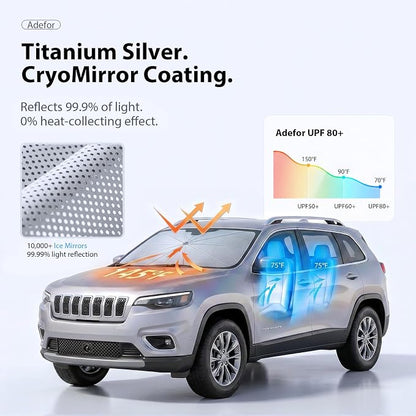 2026 Upgraded Windshield Sun Shade Umbrella for Jeep Cherokee [Precision Custom Fit, Superior UV & Heat Block] Cooling Tech Fabric, Durable Foldable with Storage Bag, Fits 2000-2001, 2014-2023