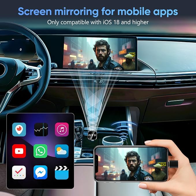 DOITOOL Wireless Car Adapter 3-in-1 Wireless Phone Connector for Car - Screen Mirroring - USB A to C Plug and Play Vehicle Accessories