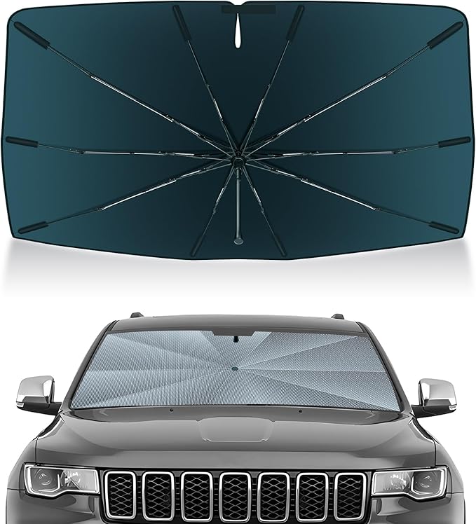 Autorder Windshield Sun Shade Umbrella for 2011-2026 Jeep Grand Cherokee Accessories,Upgraded Ice Crystal Material,Easy Setup Umbrella Sunshade for Car Windshield,100% Sun Blocking