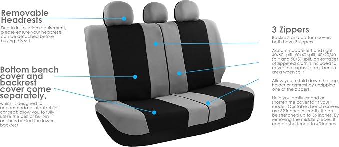 FH Group Car Seat Covers Combo Full Set with Carpet Floor mats Steering Wheel Cover and Seat Belt Pads- Universal Fit for Cars Trucks and SUVs (Gray)