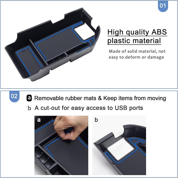TOPINSTALL Blue Center Console Tray Compatible with 2018-2024 Toyota Camry XLE XSE and 2020-2023 2024 Camry LE SE with Dual USB Ports, Interior Accessories Armrest Console Organizer (Not for 2025)