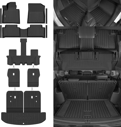 Floor Mats for 2021-2026 Kia Sorento Gas 6 Seats/Captain Chairs (Not for Hybrid), Trunk Mat & Backrest Mat & Door Sill Guard All Weather TPE Protector for Sorento Accessories