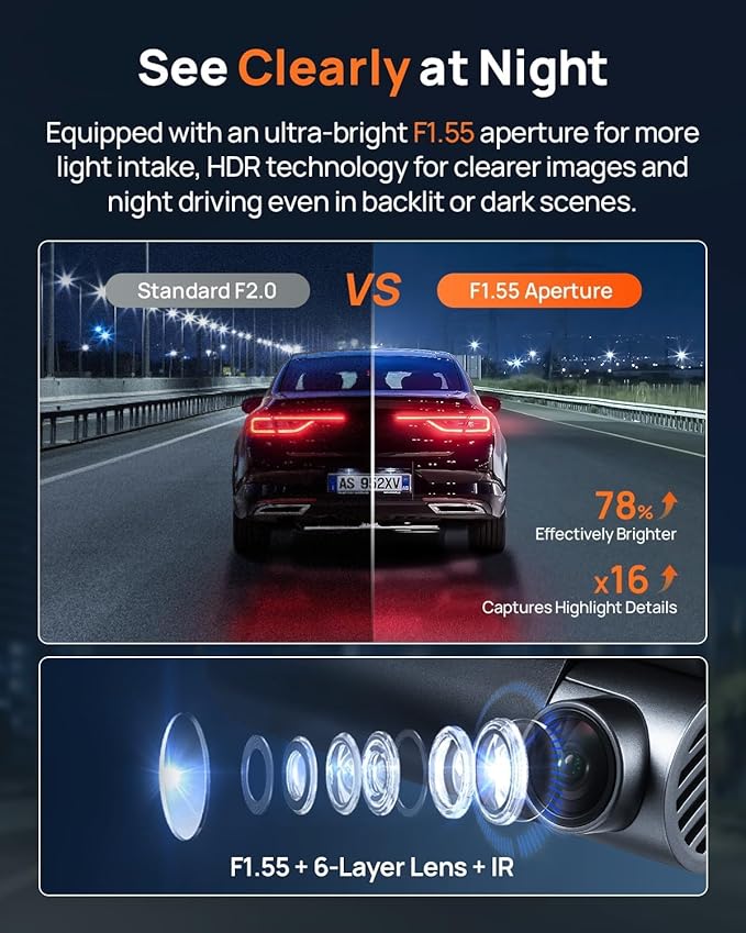 70mai 4K Dash Cam Front and Rear, Built in Wi-Fi 6 & GPS Car Camera, Super Night Vision, ADAS, 3'' IPS Screen, 24H Parking Mode, Time-Lapse, Loop Recording, with 128GB Card (A800SE)