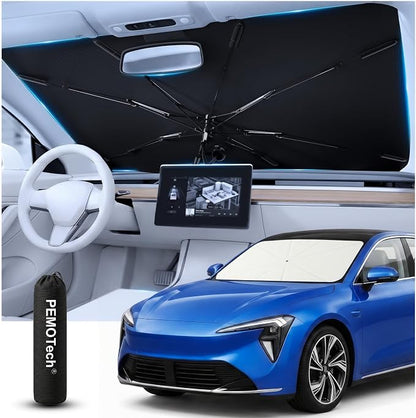 PEMOTech 2026-Upgraded Umbrella Windshield Sun Shade for Four-door sedan and Large | Keep Cool & Protect Interior | Reliable UV Blocker&Heat Shield | Sun shade for Car Windshield | Medium (57"x32")