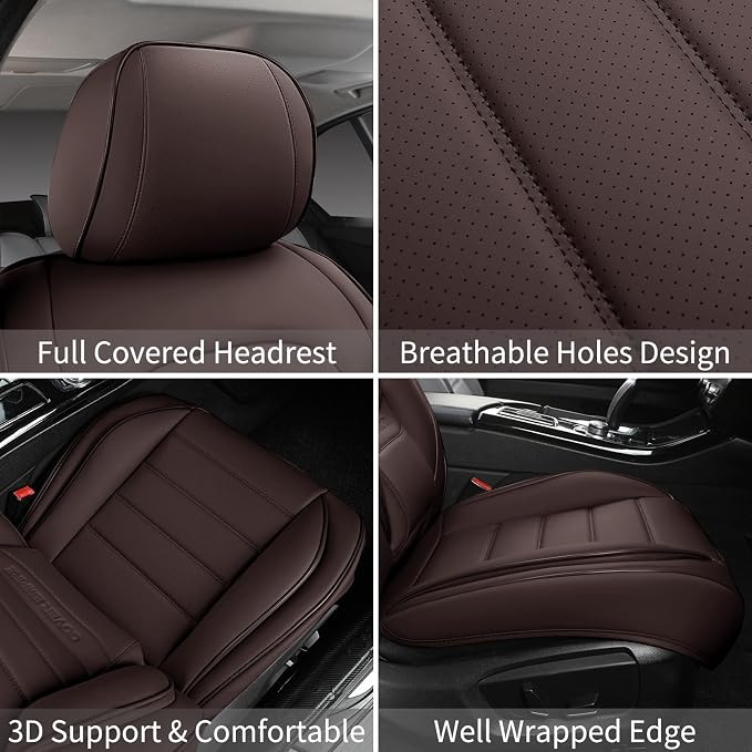 Car Seat Covers Front Seats, 2Pcs Universal Faux Leather Front Seat Covers for Cars, Waterproof Automotive Seat Covers Breathable Seat Cover for Most Sedans, Trucks, SUV (Brown)