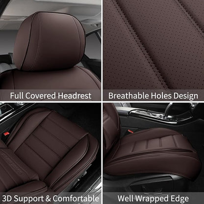 Car Seat Covers Front Seats, 2Pcs Universal Faux Leather Front Seat Covers for Cars, Waterproof Automotive Seat Covers Breathable Seat Cover for Most Sedans, Trucks, SUV (Brown)