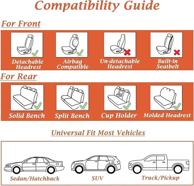 Coverado Seat Covers, Car Seat Covers Full Set, Leather Seat Covers for Cars, Car Seat Protector, Black Car Seat Covers Front Seats and Back Seats Universal Fit for Most Cars Orange