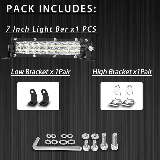 7 Inch Dirtbike Light Bar Kit, 60W 6000lm Motorcycle Pit Bike Off Road Riding LED Headlight with Handlebar Clamps and Rubbers, Fits for 7/8" Handlebars CRF XR TTR KLX MTB