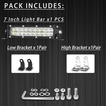 7 Inch Dirtbike Light Bar Kit, 60W 6000lm Motorcycle Pit Bike Off Road Riding LED Headlight with Handlebar Clamps and Rubbers, Fits for 7/8" Handlebars CRF XR TTR KLX MTB