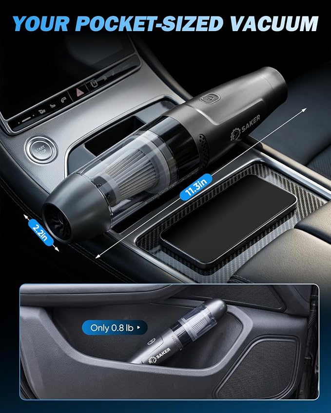Saker Small Handheld Vacuum Cleaner, Car Detail Vacuum Cleaner Cordless with Brushless Motor and Steel Filter for Gifts, Cars,Bedrooms,Offices Cleaning HL109B