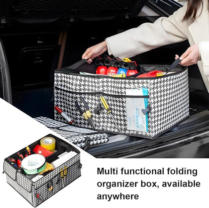 Mandark Car Trunk Organizer, Collapsible Multi Compartment Vehicle Storage Box, Waterproof Adjustable Automotive Organization Container Accessories, Universal for SUV, Sedan, Truck (Checkerboard)
