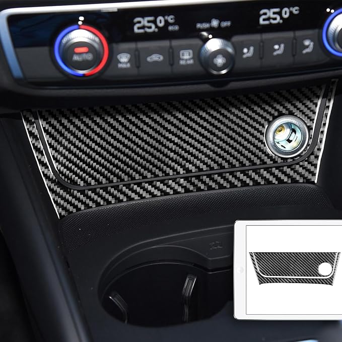Real Premium Carbon Fiber Decor Compatible with Audi A3 S3 RS3 8V 2013 2014 2015 2016 2017 2018 2019 Car Center Console Power Outlet Sticker Kit Auto Interior Accessories Decal 2PCS Black