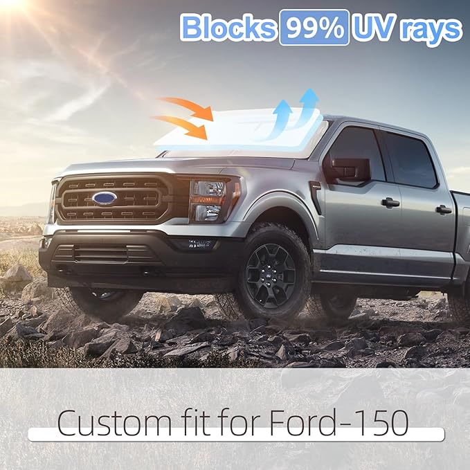 for Ford F150 F-150 F250 F350 F450 2015-2020 Sun Shade Sunshade Windshield Cover - 4 Layers Front Window Shade 250T Foldable Shade Custom Sun Visor Blocks UV Rays Truck Accessories