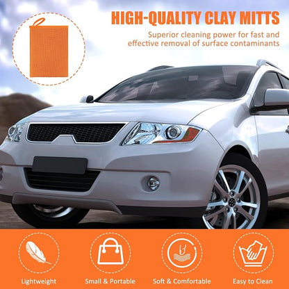 Windspeed 2Pack Clay Mitt, Microfiber Clay Bar Towel for Car Detailing, Medium Grade Bar Glove Auto Detailing (Orange)