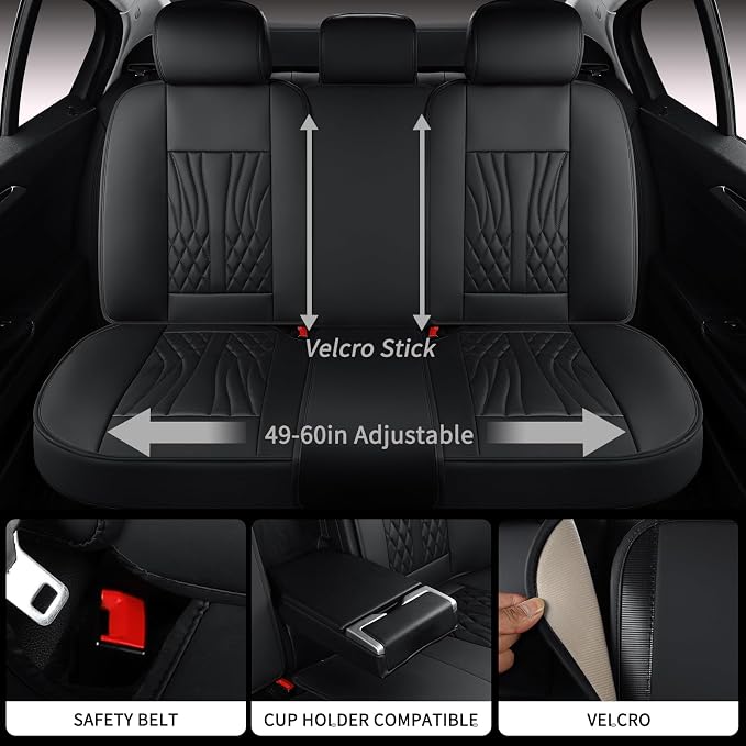 MINGBRON Leather Seat Covers,Car Seat Protector Waterproof,Seat Covers Full Set, Car Seat Protectors 5 Seats,Automotive Seat Covers Fit for Most Cars Black