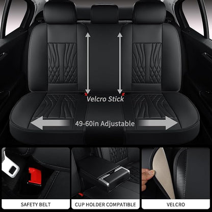MINGBRON Leather Seat Covers,Car Seat Protector Waterproof,Seat Covers Full Set, Car Seat Protectors 5 Seats,Automotive Seat Covers Fit for Most Cars Black
