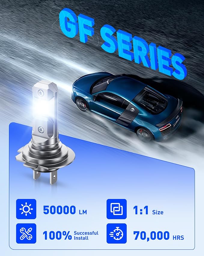 AUTOONE Latest H7/H7LL LED Bulbs, 50,000LM 900% Brightness, No Adapter Needed, 6500K White Super Bright, 1:1 Halogen Size, H7 Fog Lights, Pack of 2