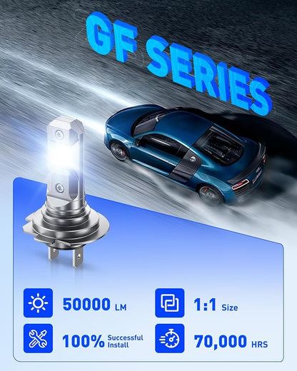 AUTOONE Latest H7/H7LL LED Bulbs, 50,000LM 900% Brightness, No Adapter Needed, 6500K White Super Bright, 1:1 Halogen Size, H7 Fog Lights, Pack of 2