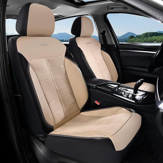 Coverado Seat Cover, Car Seat Cover Front Seats, 3D Air Mesh Breathable Seat Protectors Sports Carbon Fiber Design Airbag Compatible Comfort Universal for Most Cars, Van,Trucks, SUV, Beige