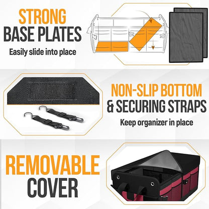 FORTEM Trunk Organizer For SUV Car Organizer and Storage, Multi-Compartment Storage Bag Car Accessories for Women Men, Perfect Christmas Gifts, 1680D Oxford, Non Slip Bottom, Straps, Soft Cover (90L)