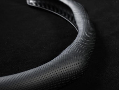 Quick Install Sporty Perforated Nappa Leather Steering Wheel Cover with Yellow Stripe Universal fit 14½" to 15" Car SUV Pickup 14.5 to 15 inches Napa