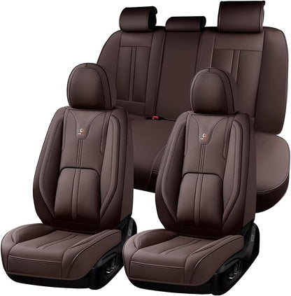 Huidasource Coffee Seat Covers Luxury Nappa Leather, Car Seat Cover with Velcro Adjustable, Airbag, Lumbar Support, Cooling and Heating, SUV Seat Covers Universal Fit for Most Cars SUV Trucks, Coffee