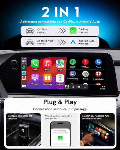 Wireless CarPlay Adapter for iPhone & Android 2026 Upgrade Ultra Mini 2 in1 Wired Android Auto to Wireless, Compact Design Plug & Play Auto Connect Car Play Dongle Fits for OEM Wired CarPlay Cars