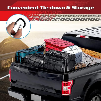 ANALIM Cargo Net for Pickup Truck Bed, 4' x 6' Stretches to 8' x 12' Heavy Duty Bungee Cargo Net with 12 Pcs Metal Carabiner Clips, Tie-Down Mesh Cord Net for Trailer Luggage