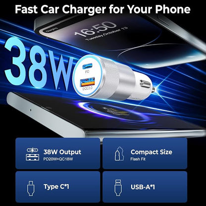 Car Charger USB C 6-Pack, Ancekoy 38W Dual Port Cigarette Lighter with PD3.0 + QC3.0 Type C Car Charger Adapter iPhone 16/15 Pro Max/Samsung Galaxy S24/S23/S22Plus/Ultra/,iPad Pro(White)