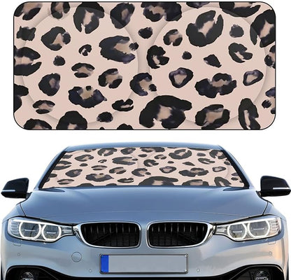Windshield Sun Shade Foldable Car Front Window Covers for Car Accessories Sun Heat UV Rays Visor Protector Protection for Universal Cars SUV Truck(Leopard)