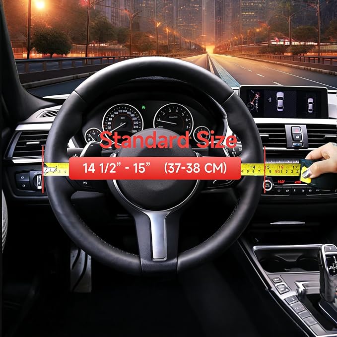 Diamond Steering Wheel Cover ，with Bling Crystal Rhinestone,Delicate and Anti-Slip Sparkly Sedan Steering Wheel Cover ，Adaptable to 14.5-15 inches Car Wheel Protector for Women Girl ，Black & Red