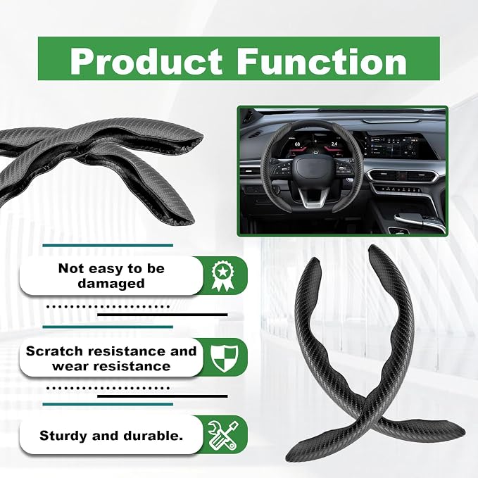 2pcs Carbon Fiber Anti-Skid Steering Wheel Cover, Anti-Skid Steering Wheel Cover/Segmented Steering Wheel Protector/Car Interior Accessories for Men/Women - Durable(Black)