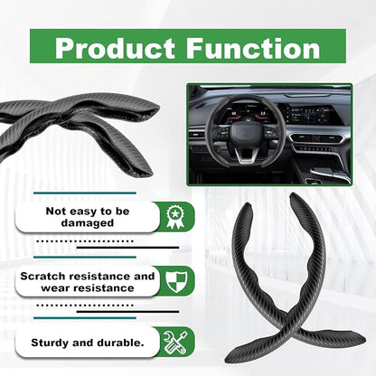 2pcs Carbon Fiber Anti-Skid Steering Wheel Cover, Anti-Skid Steering Wheel Cover/Segmented Steering Wheel Protector/Car Interior Accessories for Men/Women - Durable(Black)